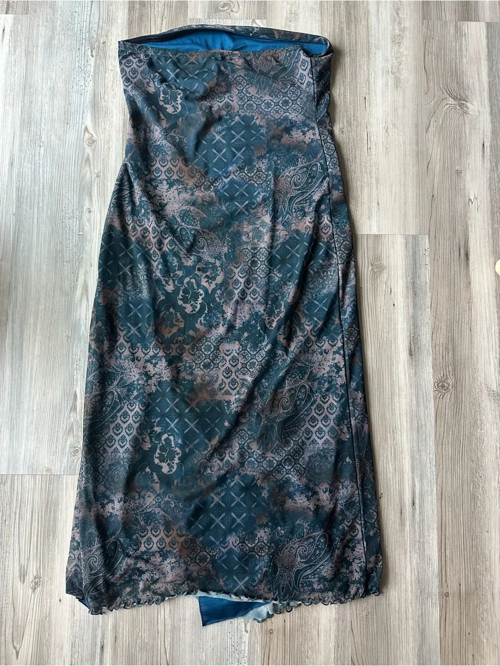 Urban Outfitters Strapless Midi Dress - Mesh Paisley Print with Side Slit - XL
